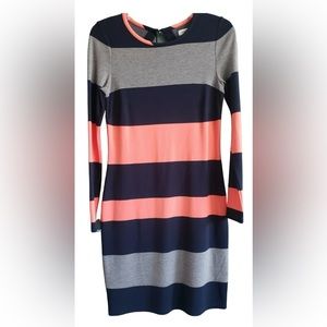 Banana Republic Bodycon Fitted Sheath Navy Orange Gray Striped Dress Stretch XS